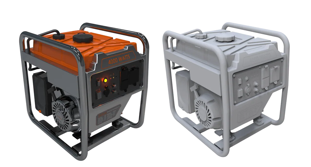 3D CAD design render of a product, final and clay-model stage