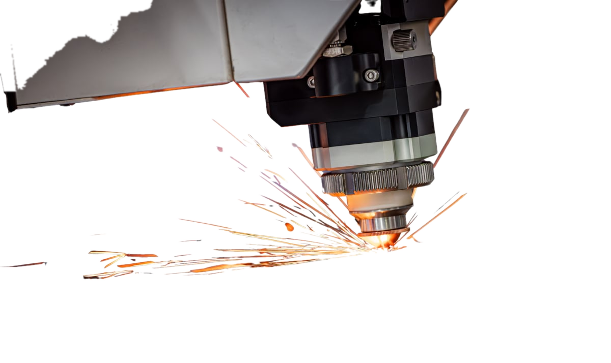 Laser cutting sheet metal with sparks flying